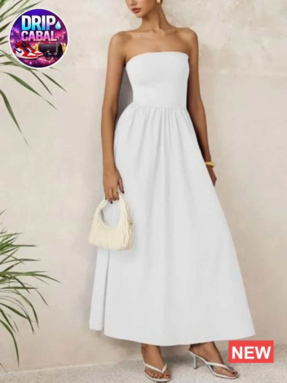 Cotton Blend Strapless Maxi Dress A-Line Backless Formal Party - Picture 5 of 7